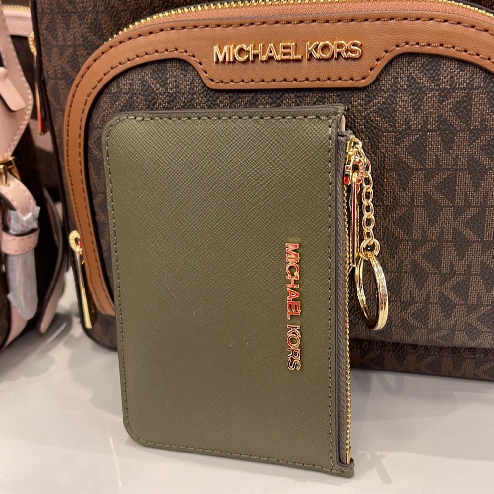 MICHAEL KORS SMALL TOP ZIP COINPOUCH WITH ID KEYCHAIN CARDHOLDER WALLET 
 OLIVE - Picture 3 of 16